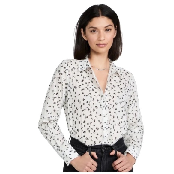 Nili Lotan Libby White Floral Print Blouse Size XS Long Sleeve Button Down Shirt - Picture 1 of 5